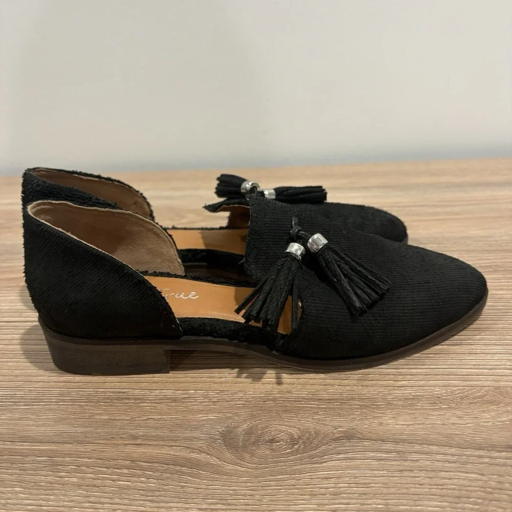 Diba True Neat Freak Women's Loafers Tassel Flats Size 7 Leather Upper Black